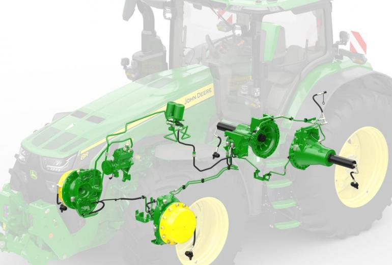 Jonh Deere 8R jau su padangų slėgio kontrolės sistema