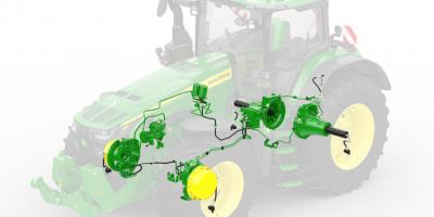 Jonh Deere 8R jau su padangų slėgio kontrolės sistema